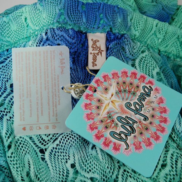 LULI FAMA SIETE MARES Crochet Strapless Jumpsuit Cover Up Size L Blue Multi NEW - Picture 8 of 11